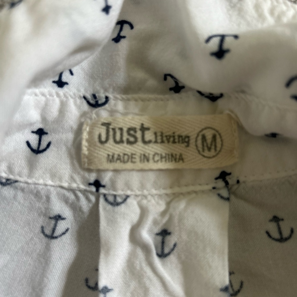 Just Living Nautical Anchor button down Shirt - White and Navy size M - Picture 9 of 10